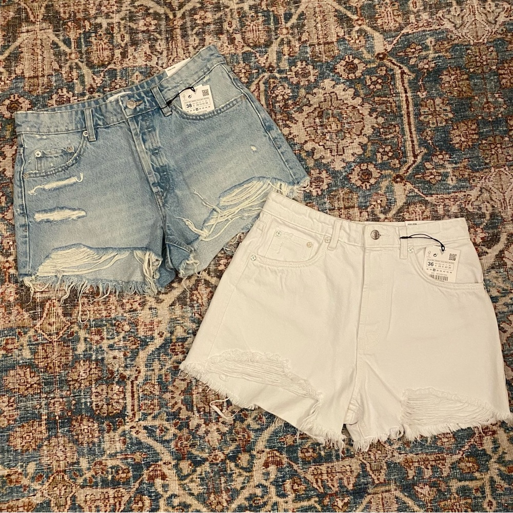 Bundle | Zara White & Light Denim Jean Shorts | 36 & 38